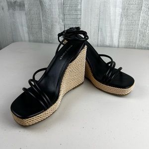 Marc Fisher Zeki‎ Wedge Sandal Women Size 9 Black and Cream